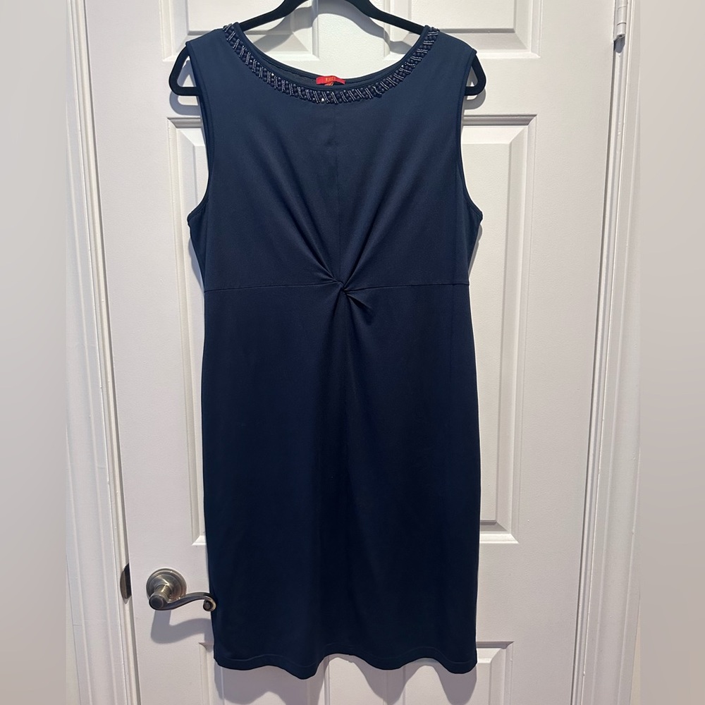 Knee Length Dark Blue Sleeveless Dress
